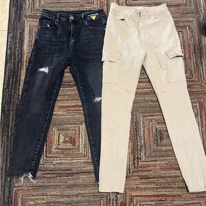 set of 2 jeans pants women Size 28 And M Beige Black Skinny